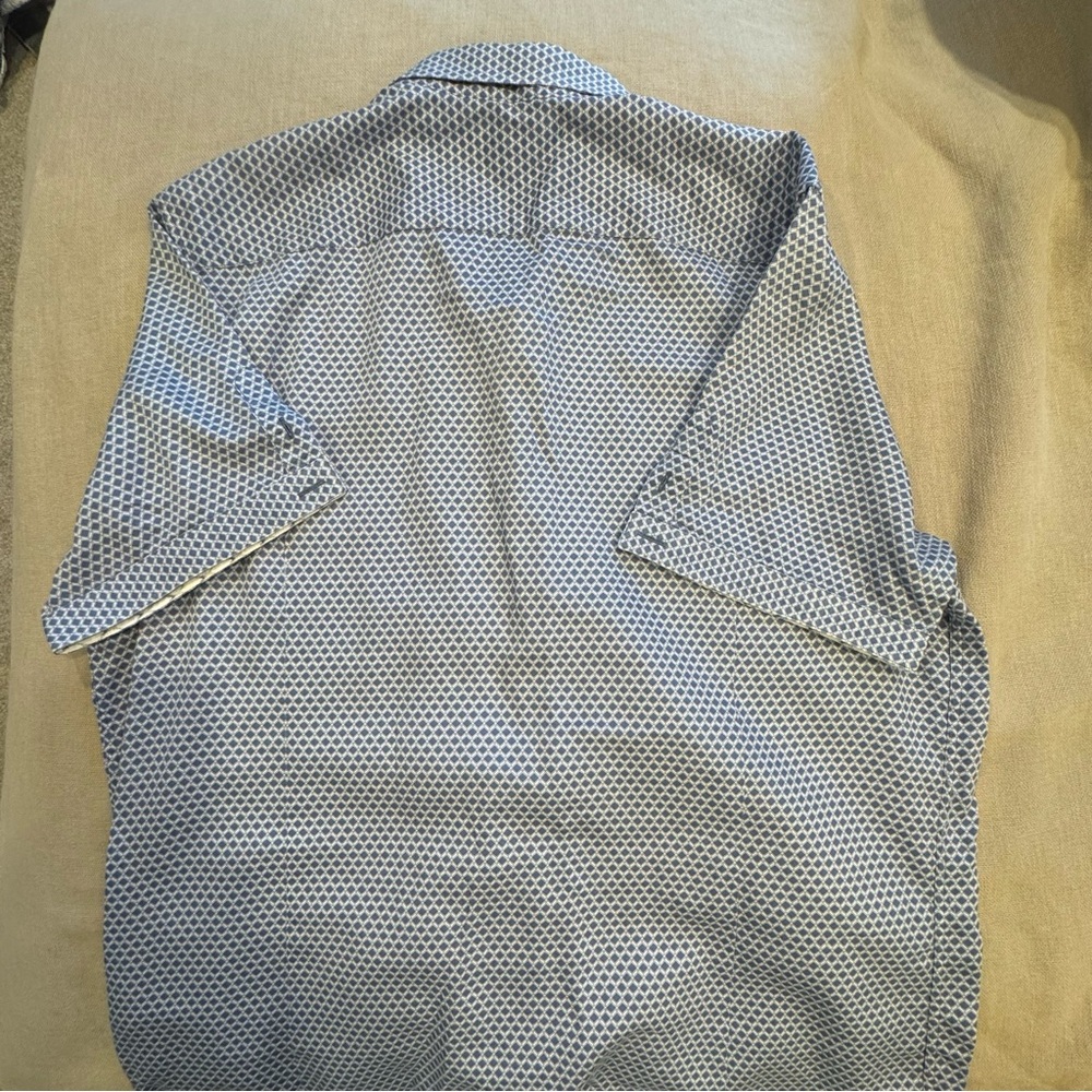 Ted Baker London Blue Geometric Diamond Print Short Sleeve Button Down Shirt XL - Picture 6 of 15